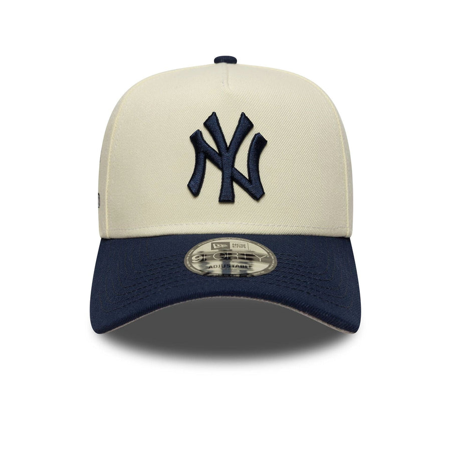 This is a New York Yankees MLB Chrome Blue Contrast Cream 9FORTY A-Frame Adjustable Cap 3