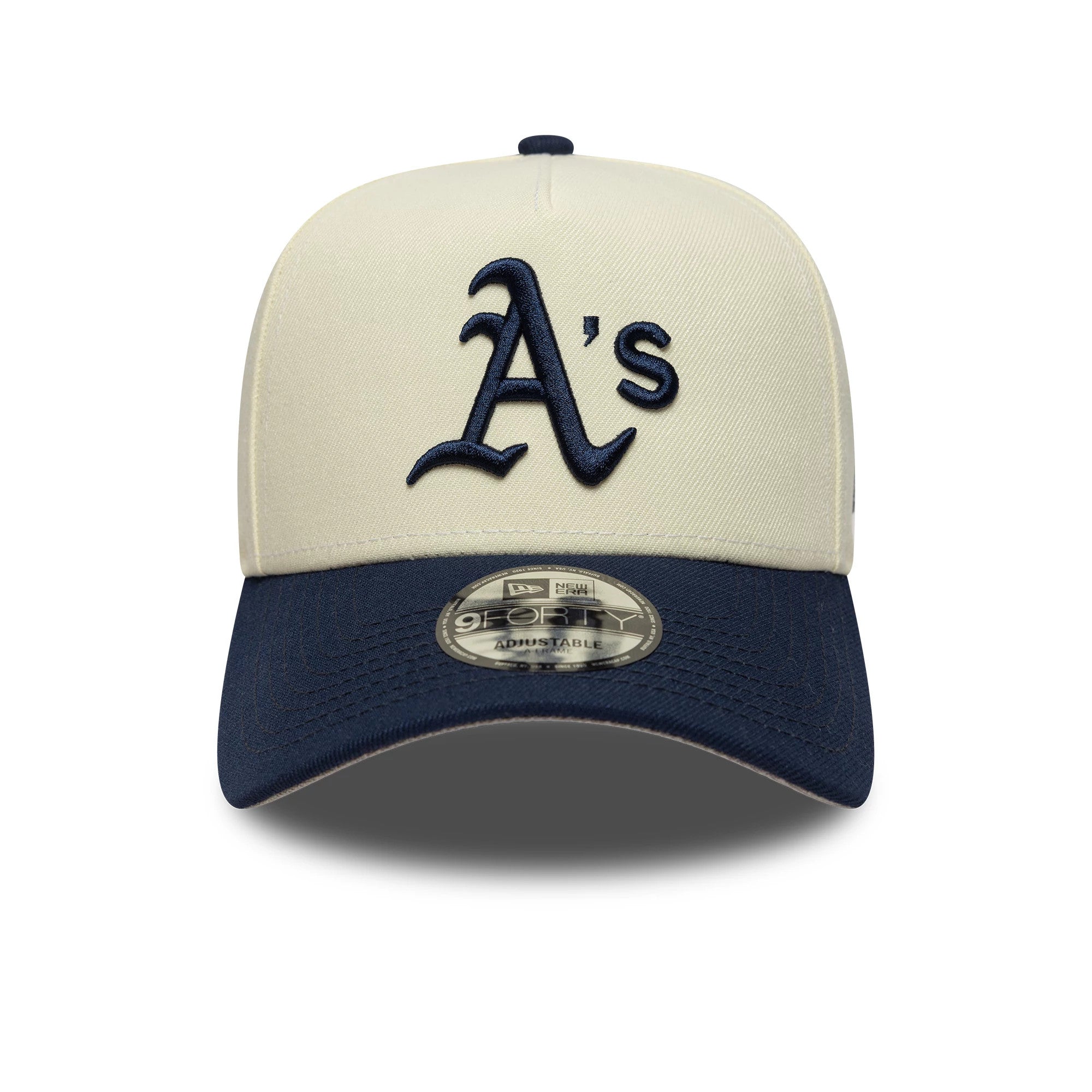 This is a Oakland Athletics MLB Chrome Blue Contrast Cream 9FORTY A-Frame Adjustable Cap 3