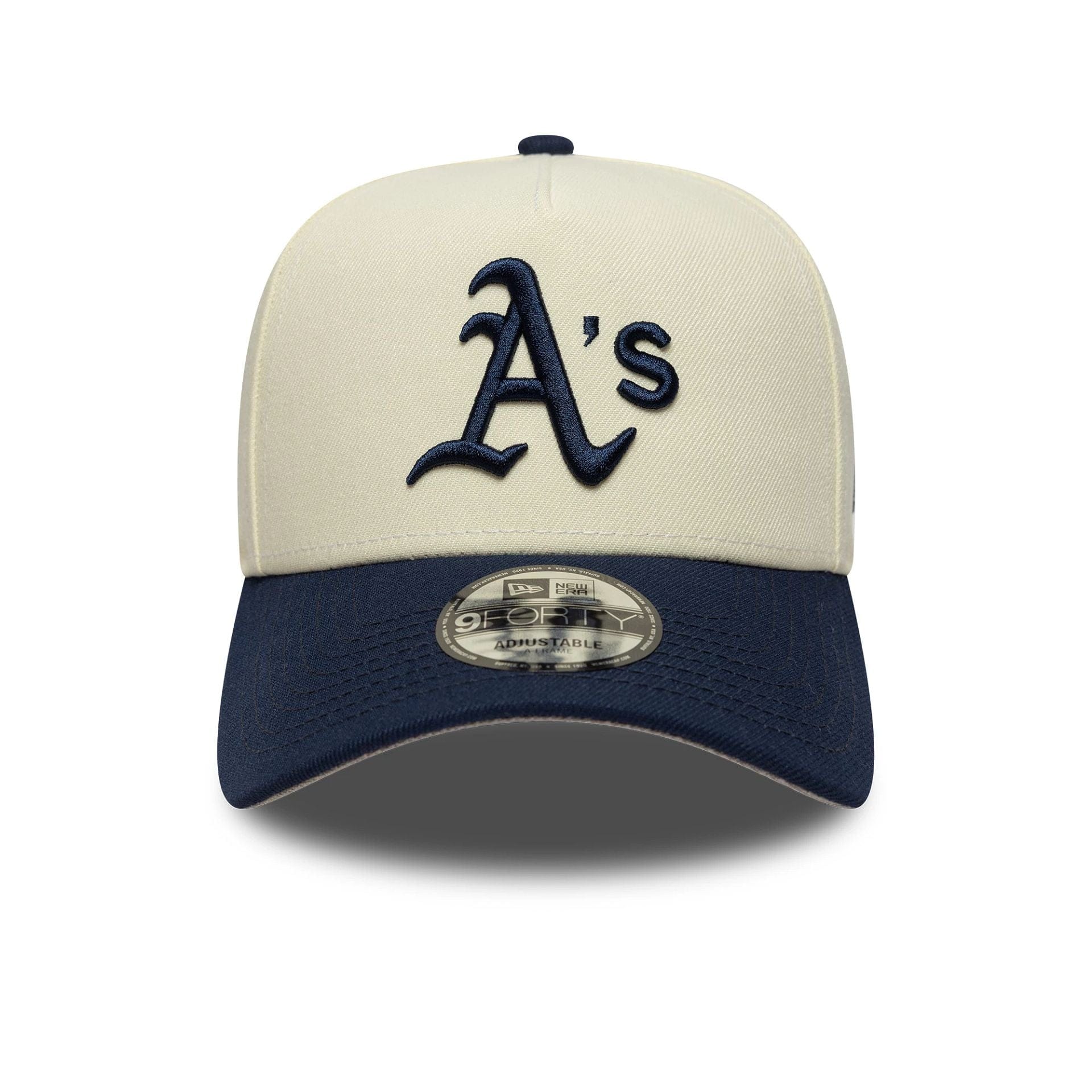 This is a Oakland Athletics MLB Chrome Blue Contrast Cream 9FORTY A-Frame Adjustable Cap 3