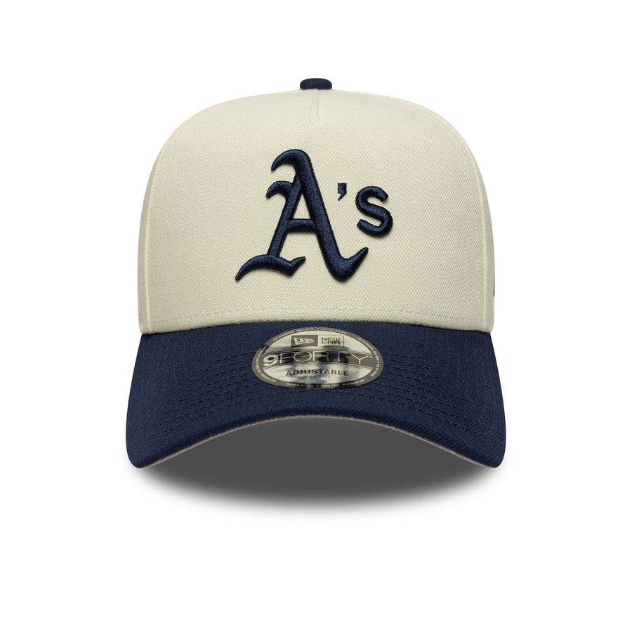 This is a Oakland Athletics MLB Chrome Blue Contrast Cream 9FORTY A-Frame Adjustable Cap 3