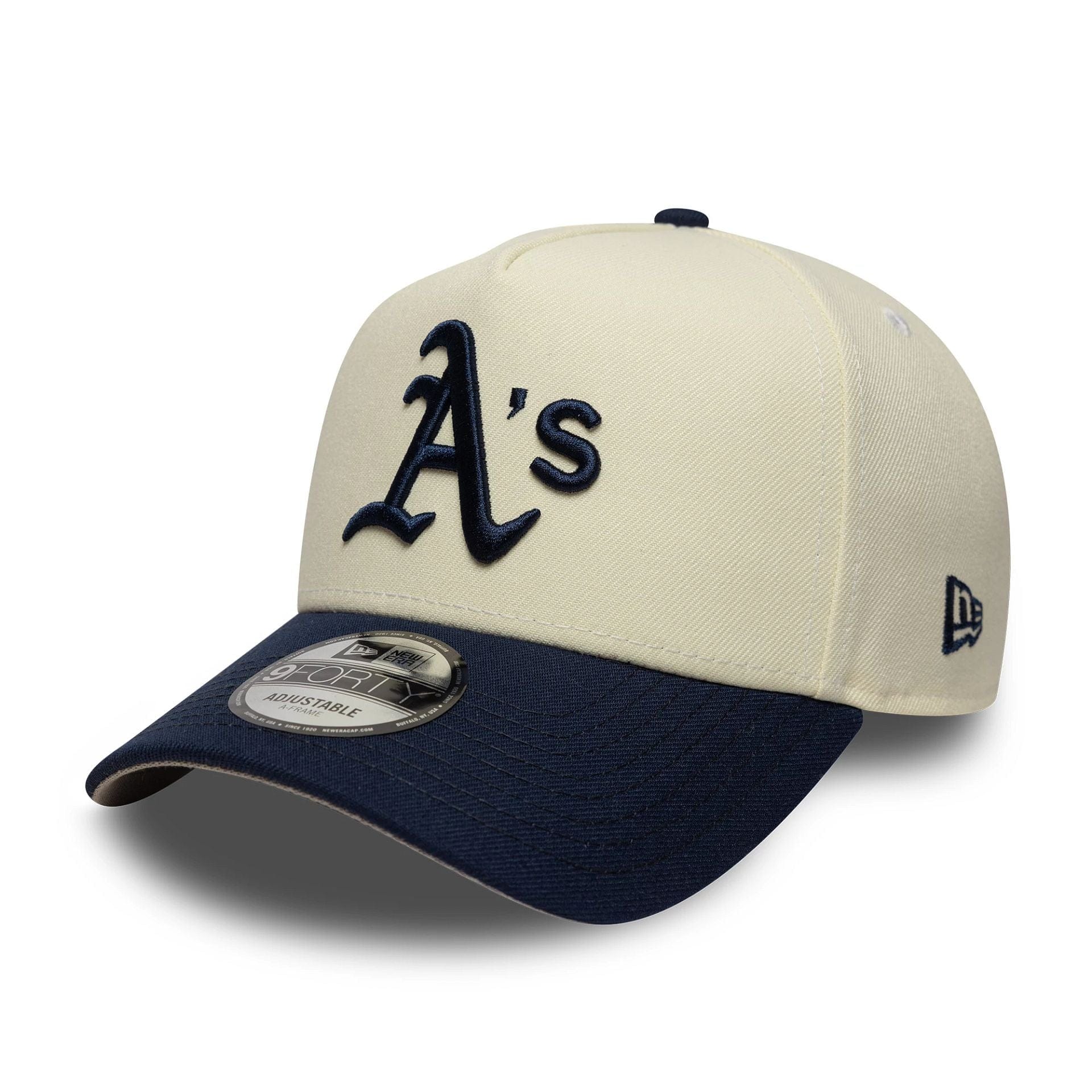This is a Oakland Athletics MLB Chrome Blue Contrast Cream 9FORTY A-Frame Adjustable Cap 4