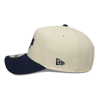 This is a Oakland Athletics MLB Chrome Blue Contrast Cream 9FORTY A-Frame Adjustable Cap 5