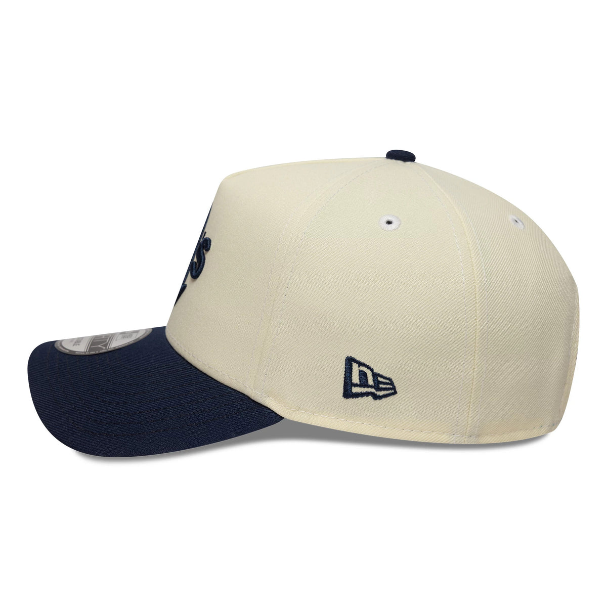 This is a Athletics MLB Chrome Blue Contrast Cream 9FORTY A-Frame Adjustable Cap 5