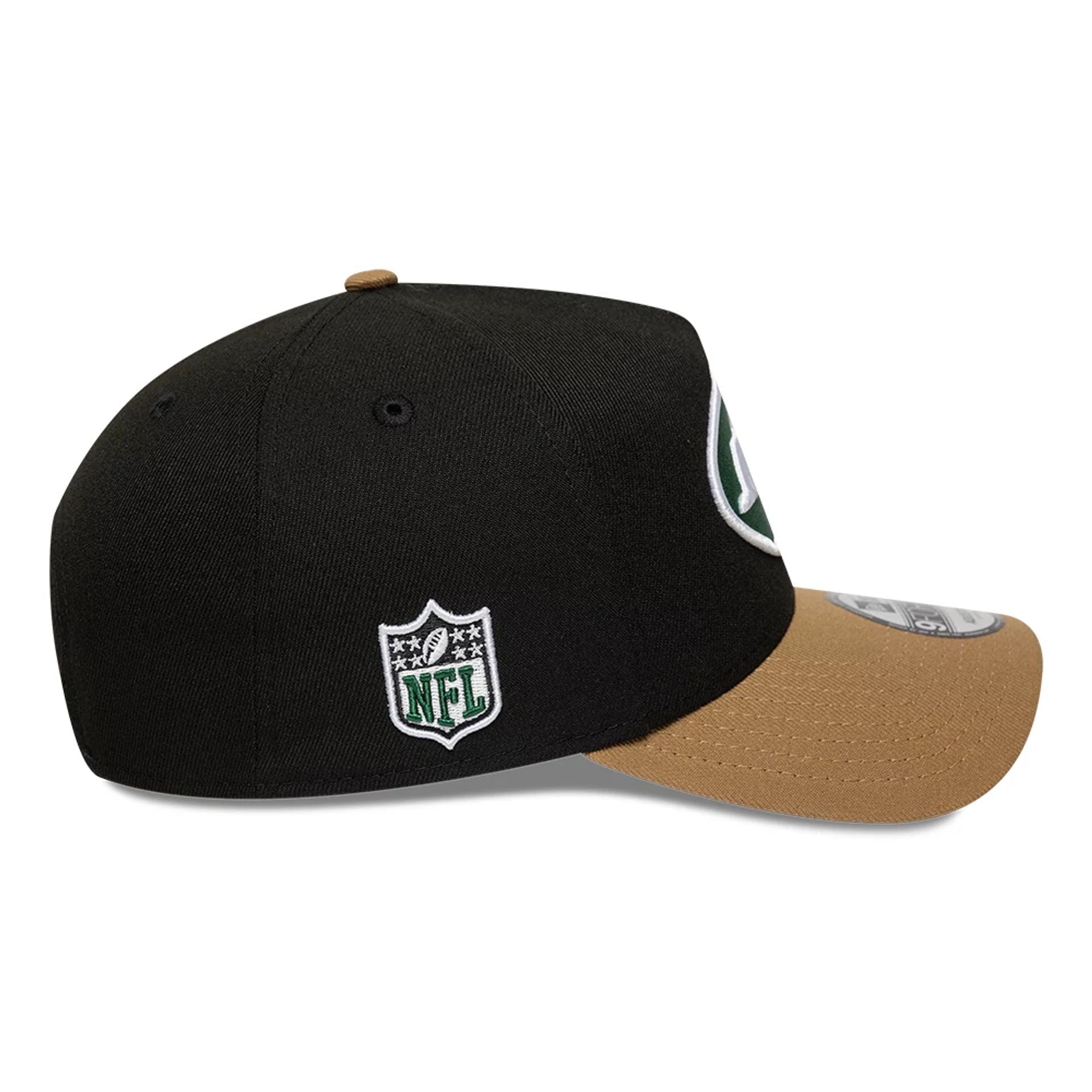 This is a New York Jets NFL Black 9FORTY A-Frame Adjustable Cap 5