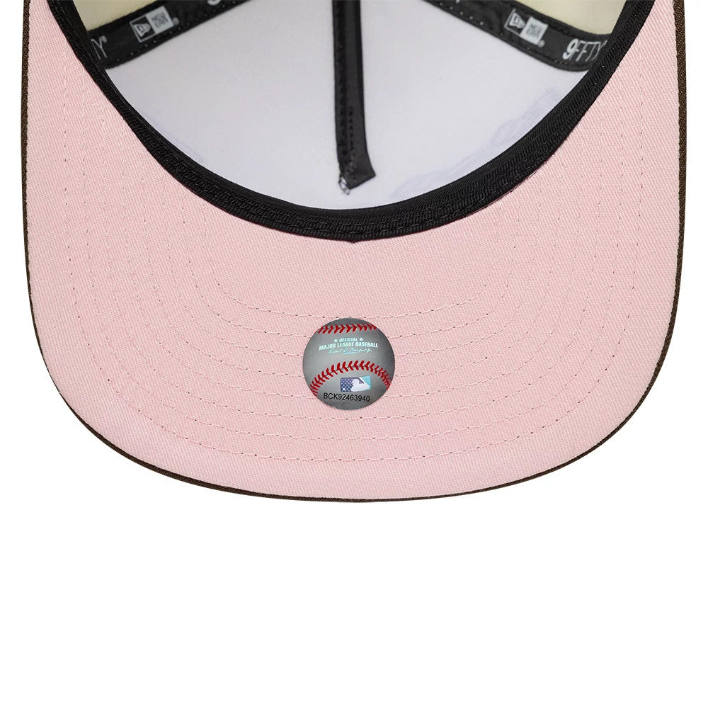 Pictured is this MLB Kanji LA Dodgers 9FIFTY A-Frame Snapback Adjustable cap in cream. 2