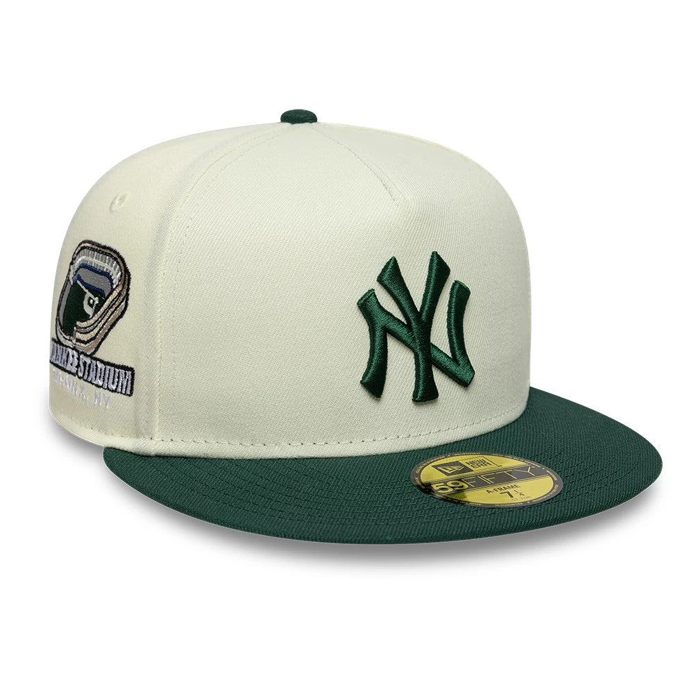 This is a New York Yankees MLB Cream 59FIFTY A-Frame Fitted Cap 1
