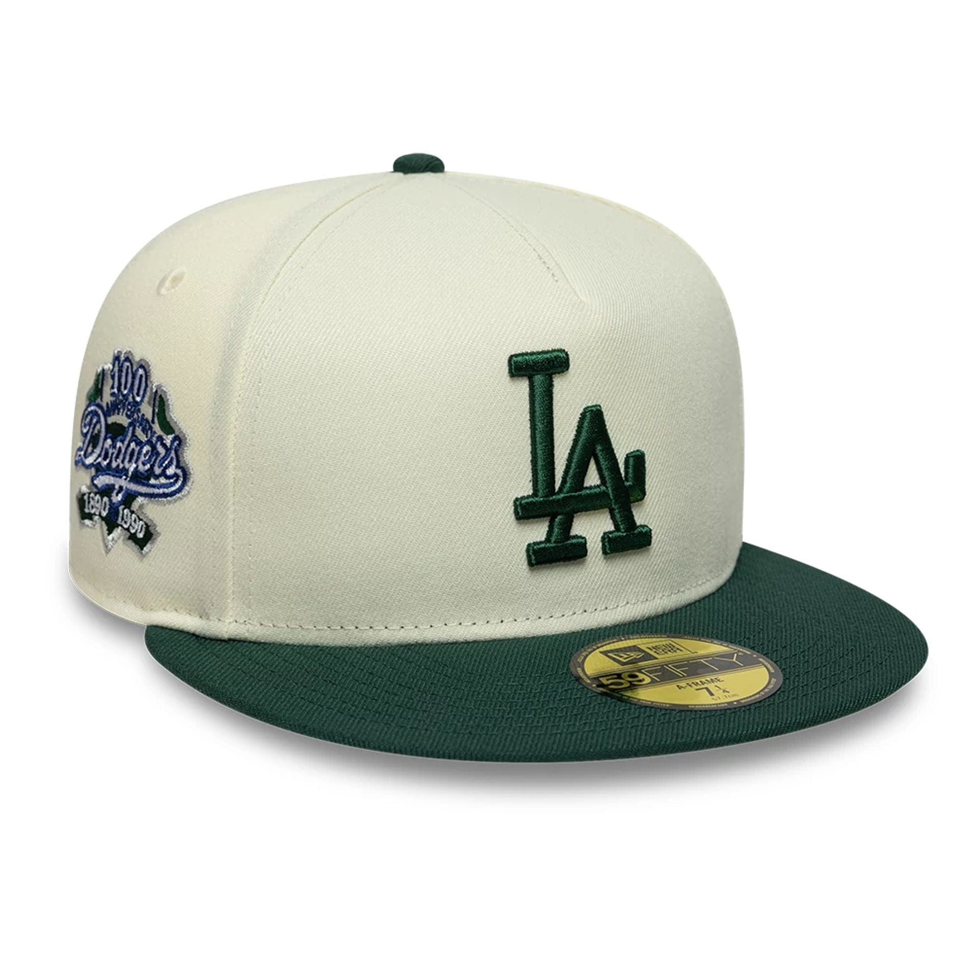 This is a LA Dodgers MLB Cream 59FIFTY A-Frame Fitted Cap 1
