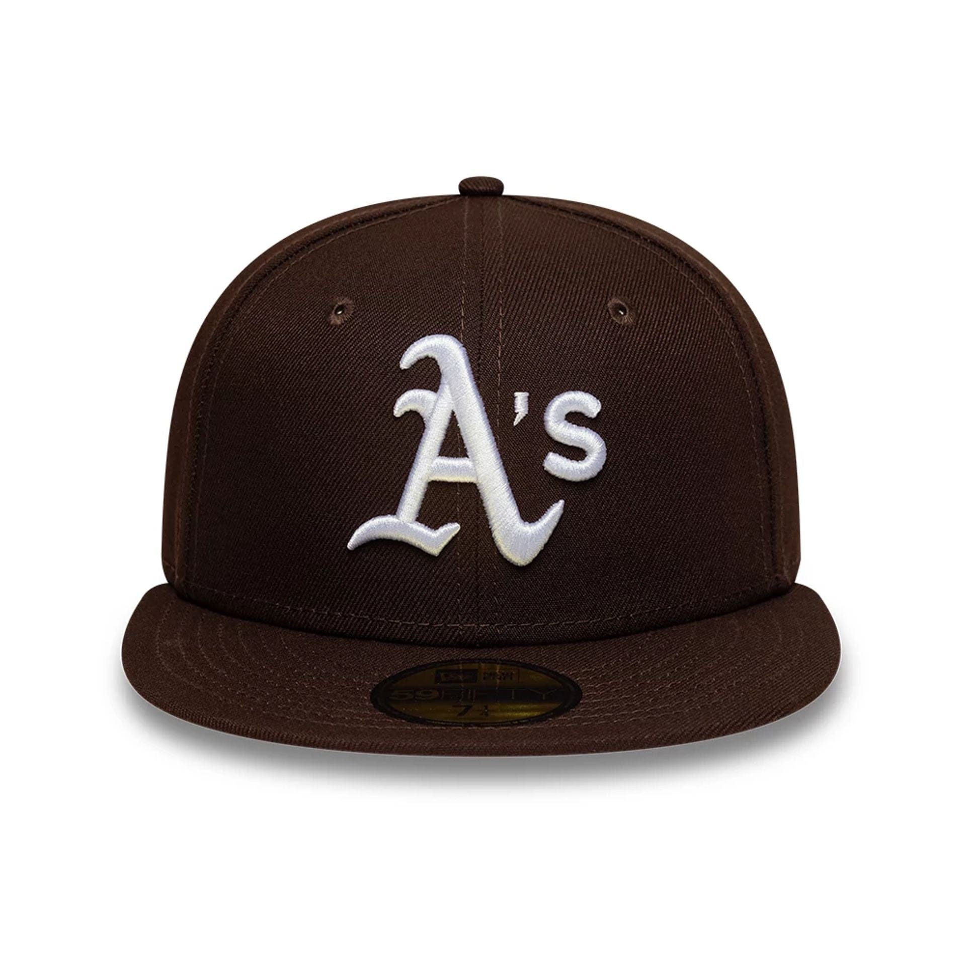 Pictured is this MLB Athletics 59FIFTY Fitted cap in dark brown. 3