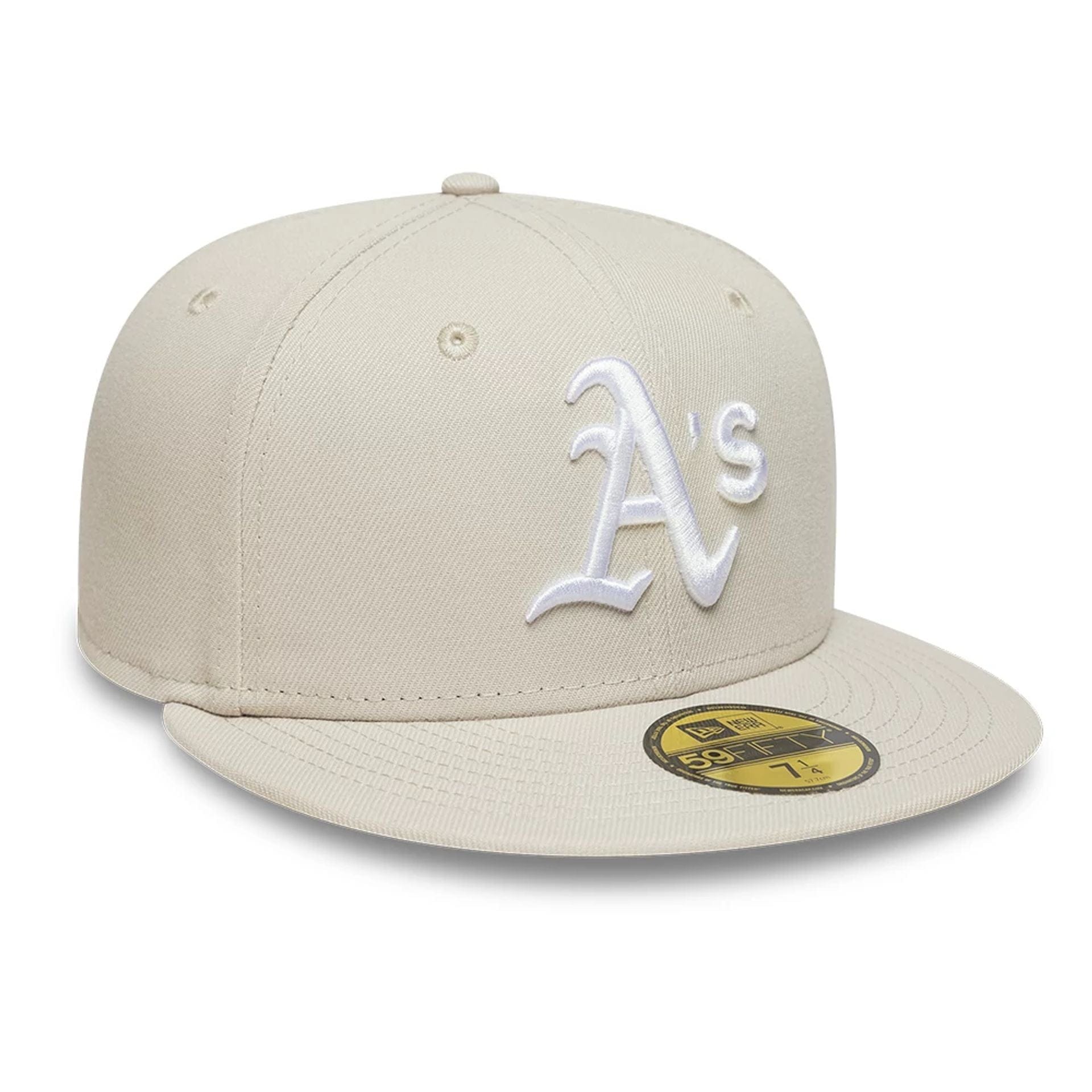 Pictured is this MLB Athletics 59FIFTY Fitted cap in beige. 4