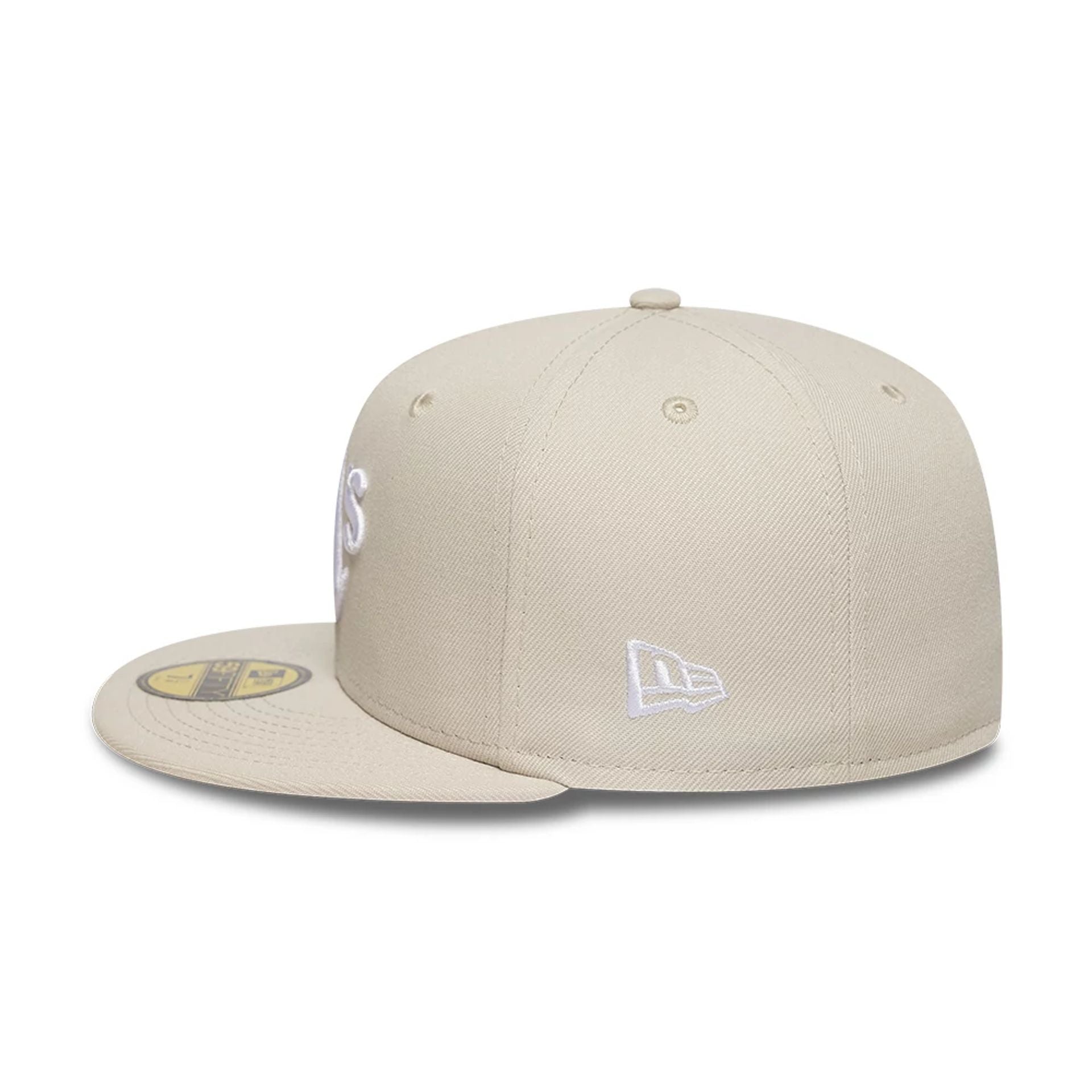 Pictured is this MLB Athletics 59FIFTY Fitted cap in beige. 6