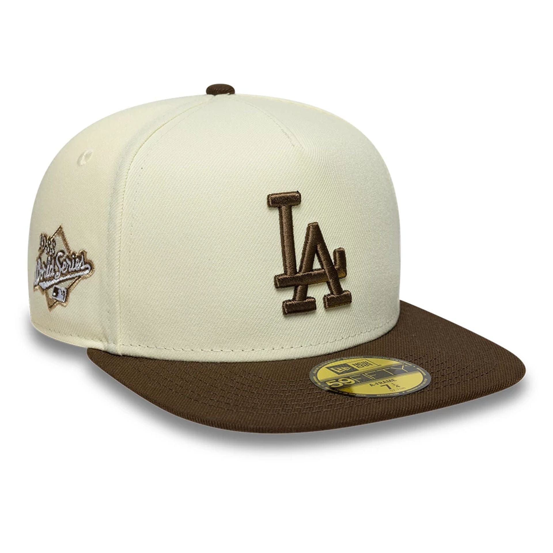 This is a LA Dodgers MLB Cream 59FIFTY A-Frame Fitted Cap 1
