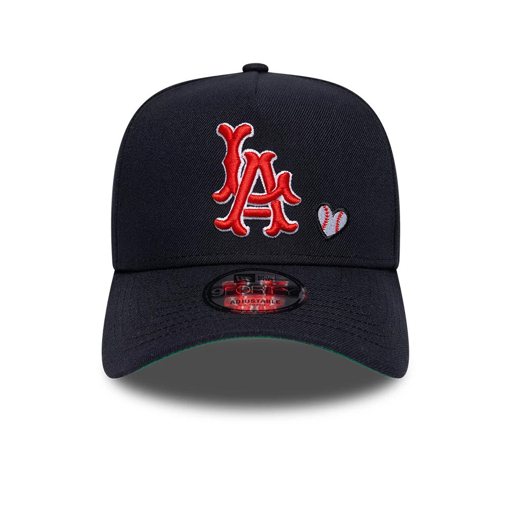 Pictured is this MLB Heart LA Angels 9FORTY A-Frame Adjustable cap in navy. 3