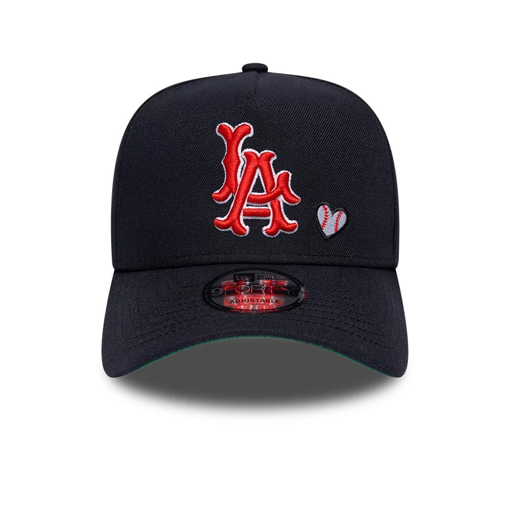 Pictured is this MLB Heart LA Angels 9FORTY A-Frame Adjustable cap in navy. 3