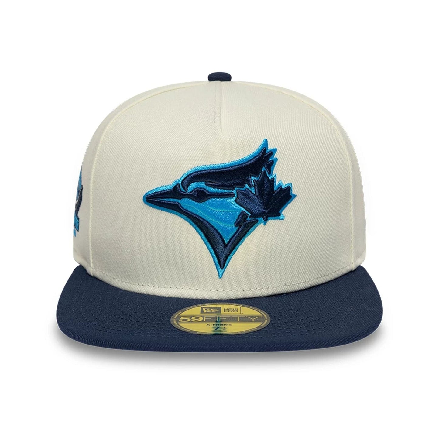 Pictured is this Toronto Blue Jays MLB White 59FIFTY A-Frame Fitted cap. 3