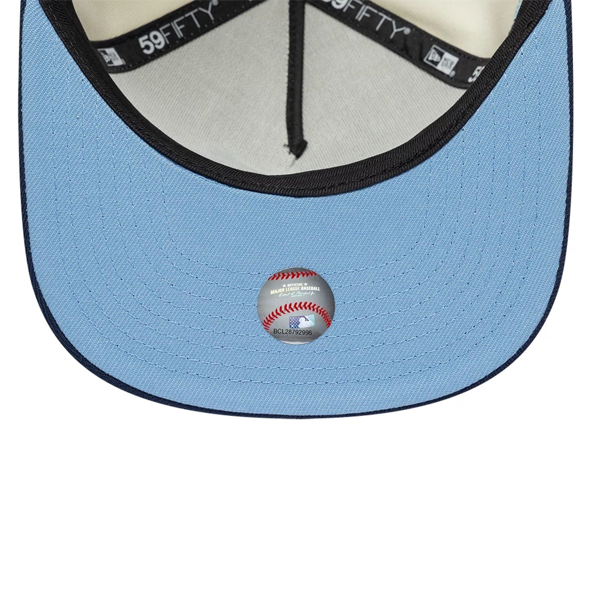 Pictured is this Toronto Blue Jays MLB White 59FIFTY A-Frame Fitted cap. 2