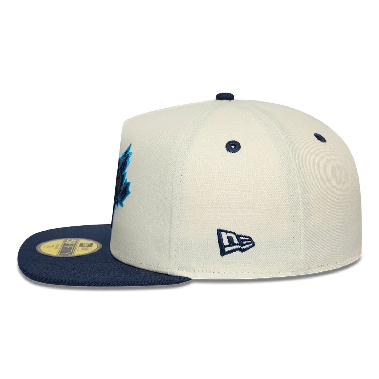 Pictured is this Toronto Blue Jays MLB White 59FIFTY A-Frame Fitted cap. 6