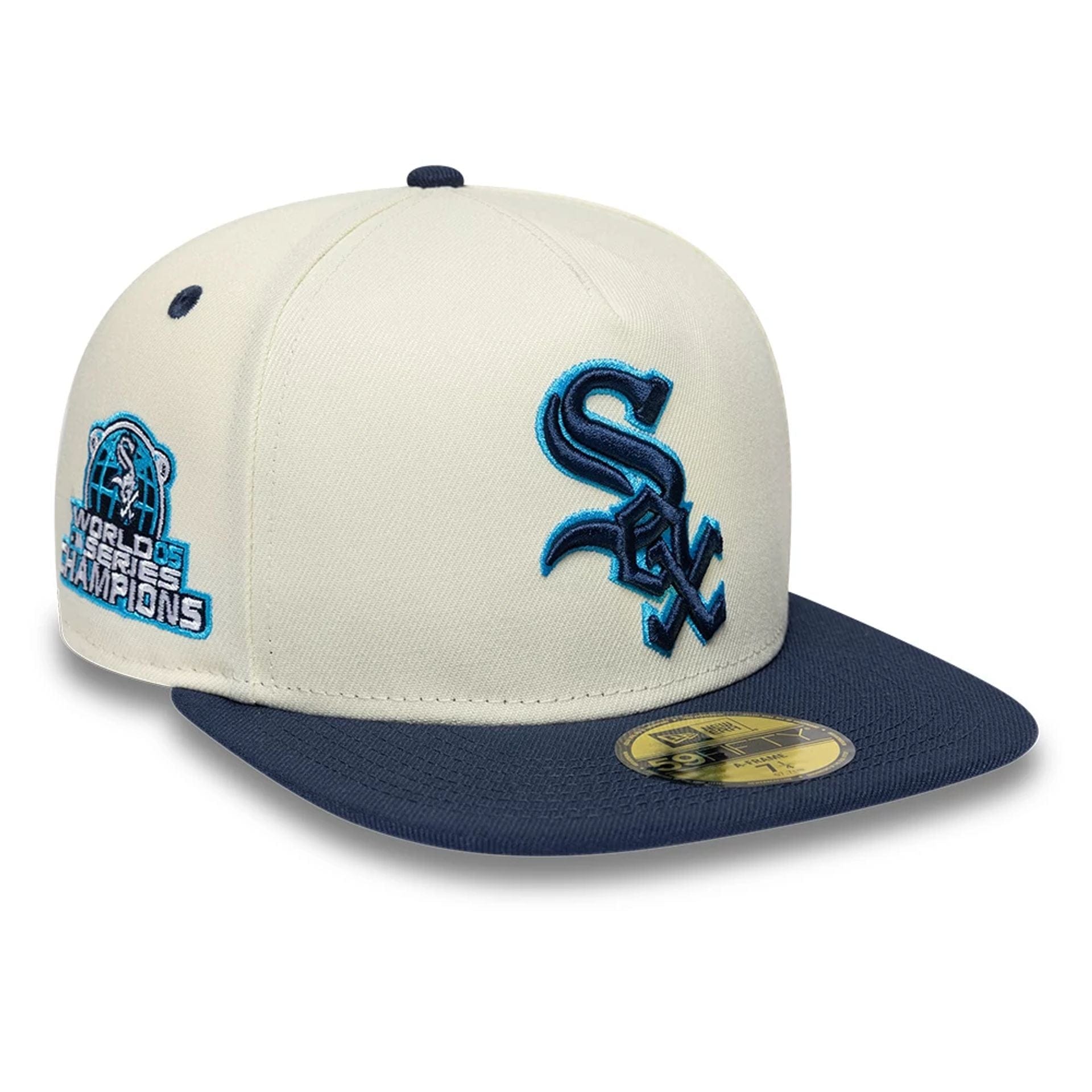 Pictured is this Chicago White Sox MLB White 59FIFTY A-Frame Fitted cap. 1