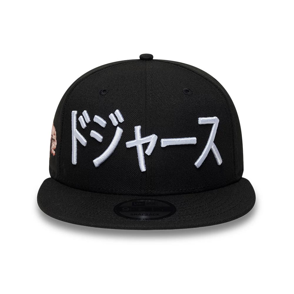 Pictured is this MLB Kanji LA Dodgers 9FIFTY Snapback Adjustable cap in black. 3