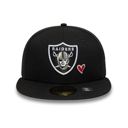 Pictured is this NFL Heart Las Vegas Raiders 59FIFTY Fitted cap in black. 3