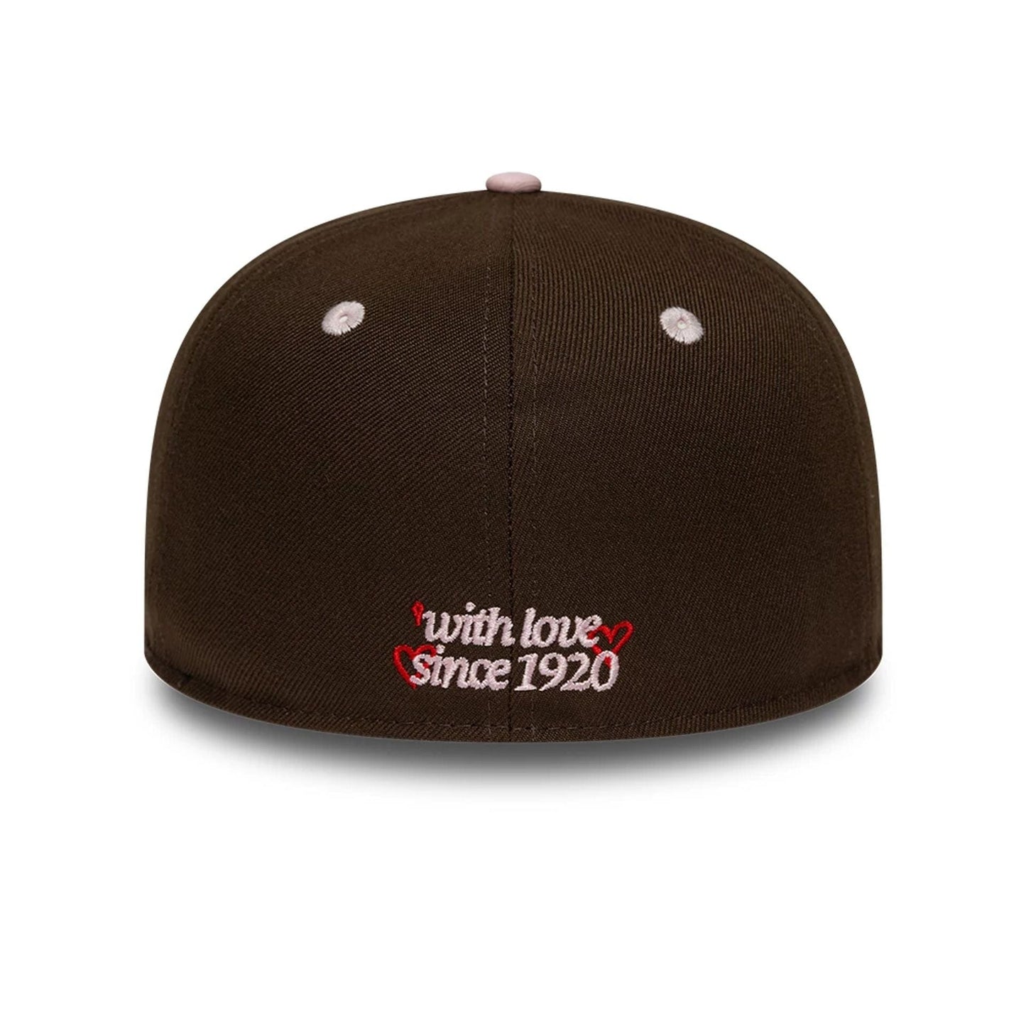 Pictured is this New Era With Love 59FIFTY Fitted cap in dark brown. 2