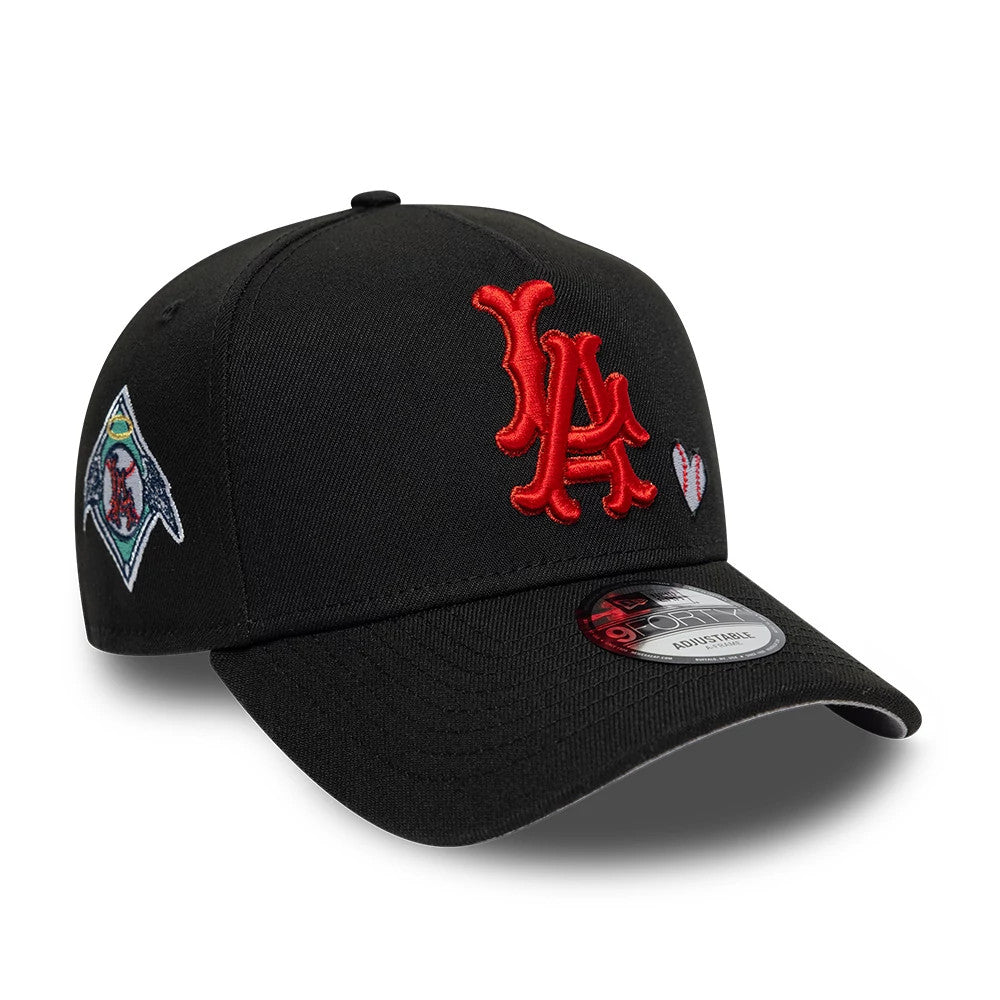 Pictured is this MLB Heart LA Angels 9FORTY A-Frame Adjustable cap in black. 4