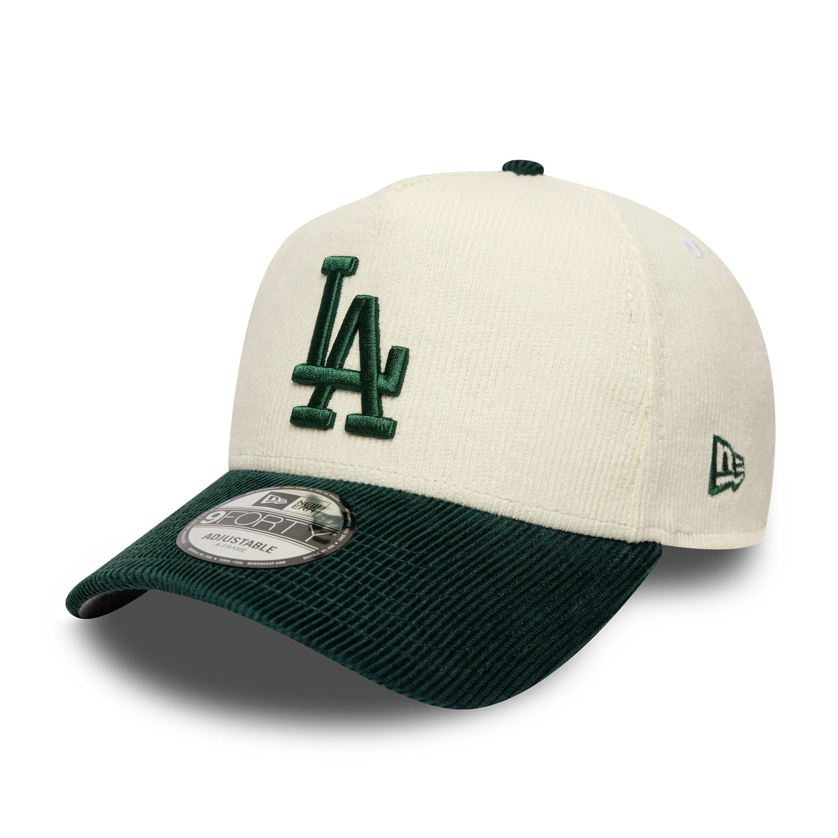 Pictured is this MLB Cord LA Dodgers 9FORTY A-Frame cap in cream and dark green. 1