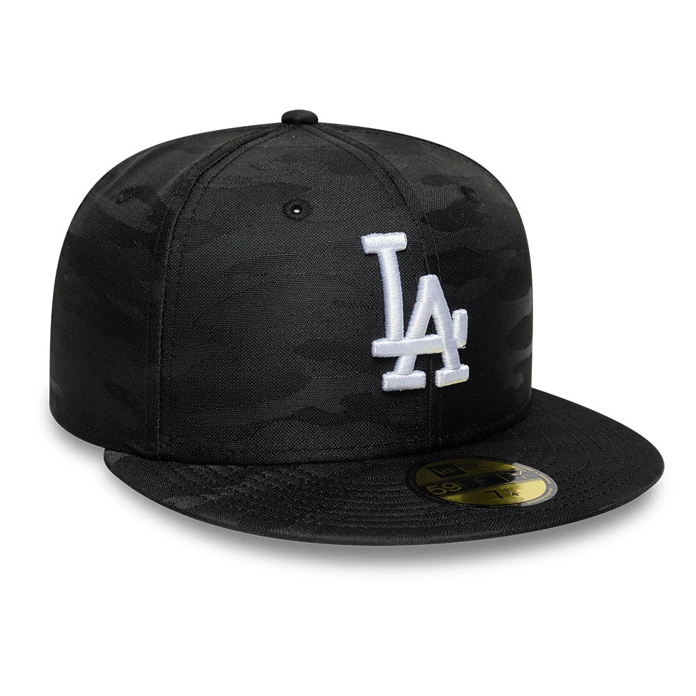 Pictured is this MLB Camo LA Dodgers 59FIFTY Fitted cap in black. 3