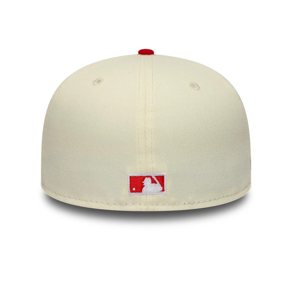 Pictured is this MLB Chrome Scarlet Chicago White Sox 59FIFTY Fitted cap in cream,. 6