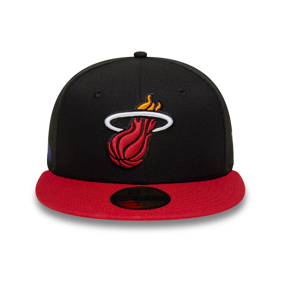 Pictured is this NBA Global Games 2026 London Miami Heat 59FIFTY Fitted cap in black and dark red. 2