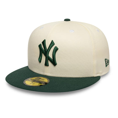 Pictured is this MLB New York Yankees 59FIFTY Fitted cap in cream and dark green. 1