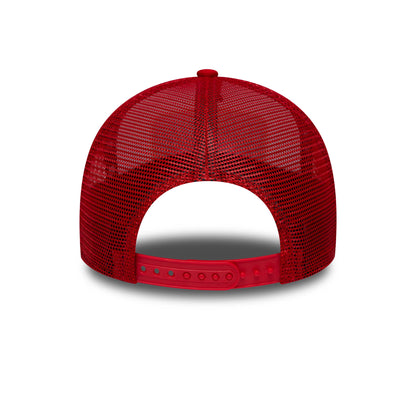Pictured is this New Era Madrid 9FORTY M-Crown A-Frame Trucker cap in white & dark red. 6