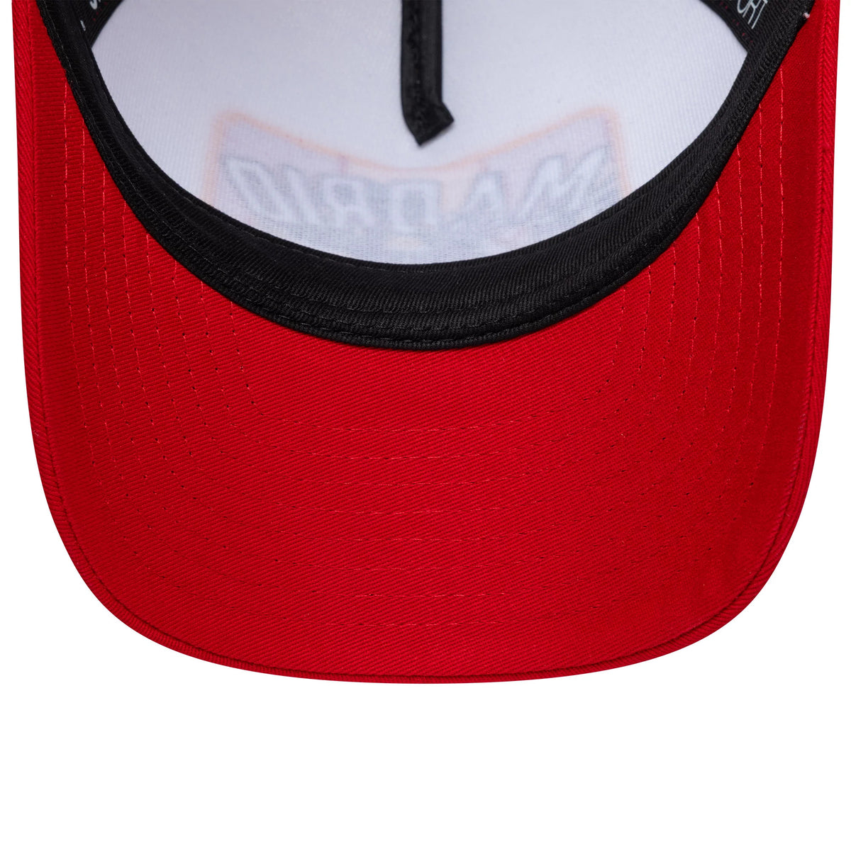 Pictured is this New Era Madrid 9FORTY M-Crown A-Frame Trucker cap in white & dark red. 7