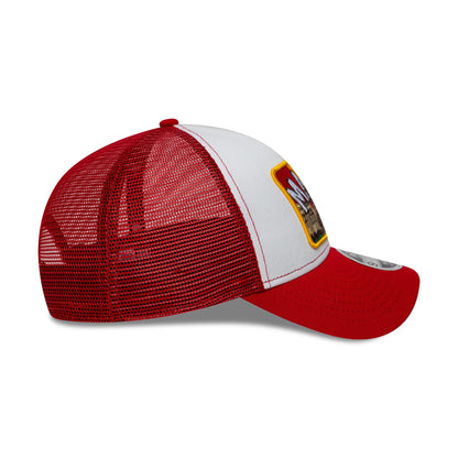 Pictured is this New Era Madrid 9FORTY M-Crown A-Frame Trucker cap in white & dark red. 5