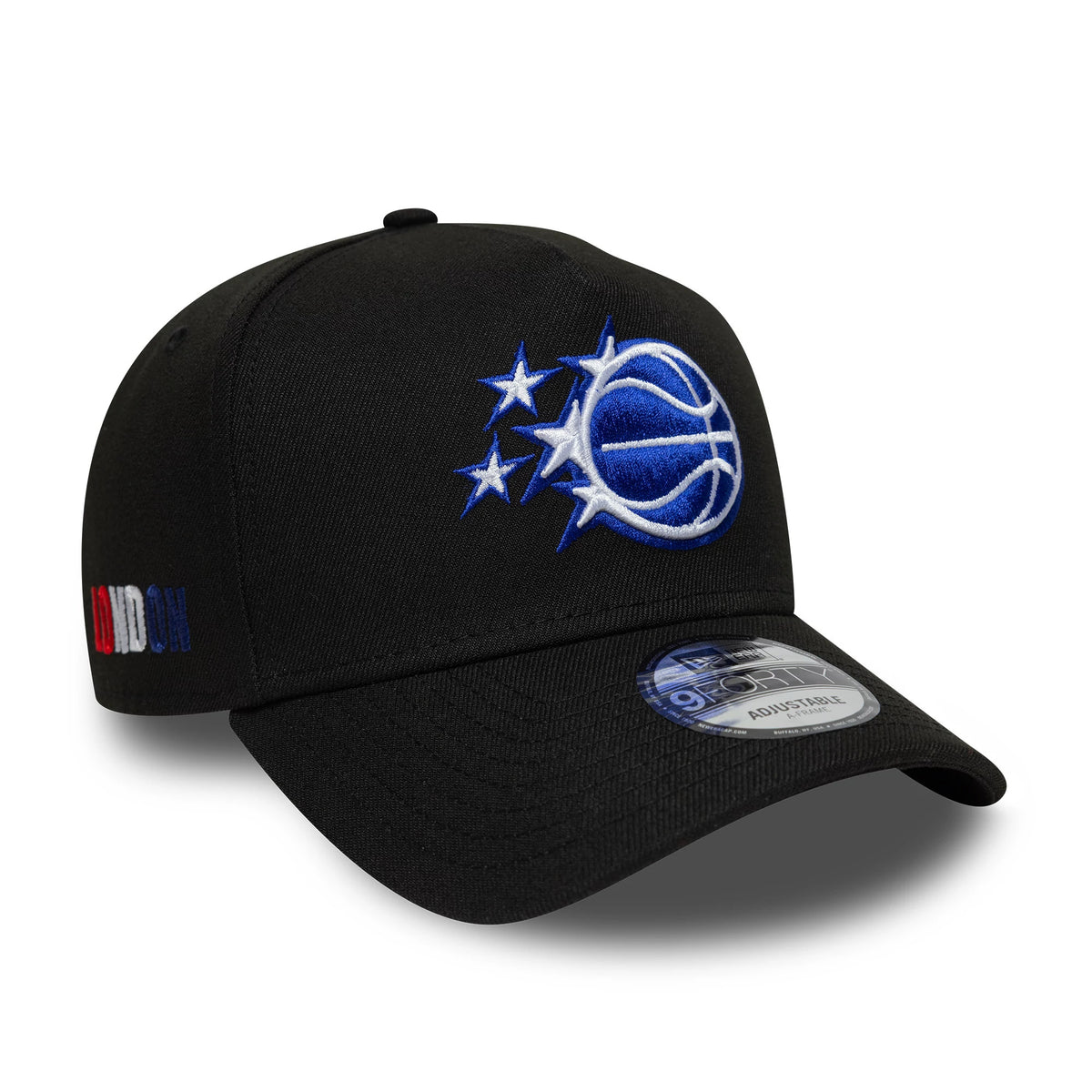 Pictured is this NBA Global Games 2026 London Orlando Magic 9FORTY A-Frame cap in black. 1