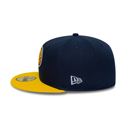 Pictured is this NBA Global Games 2026 London Indiana Pacers 59FIFTY Fitted cap in dark blue and yellow. 5