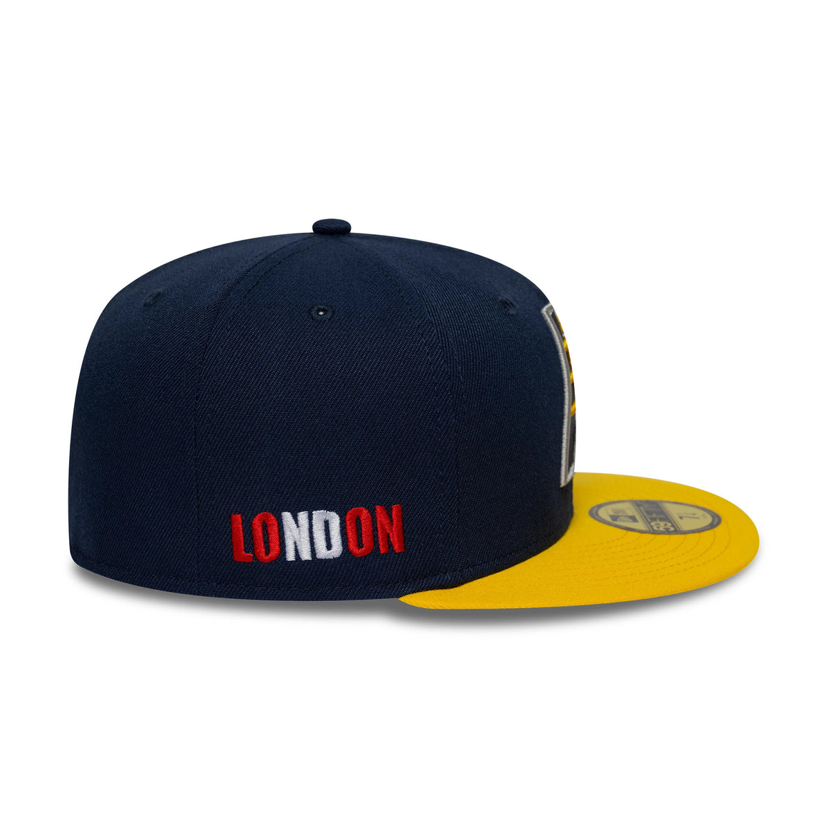 Pictured is this NBA Global Games 2026 London Indiana Pacers 59FIFTY Fitted cap in dark blue and yellow. 4
