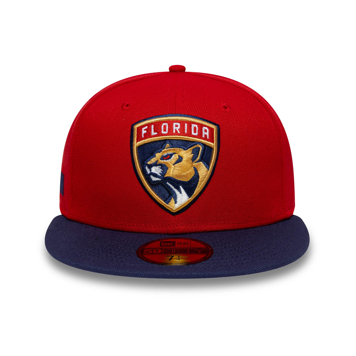 Pictured is this NHL London Game 2026 Florida Panthers 59FIFTY Fitted cap in red and navy. 2