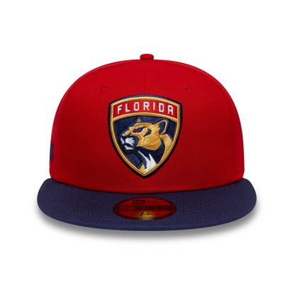 Pictured is this NHL London Game 2026 Florida Panthers 59FIFTY Fitted cap in red and navy. 2