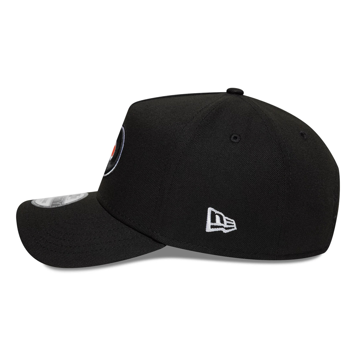 Pictured is this NHL London Game 2026 Philadelphia Flyers 9FORTY A-Frame cap in black. 5