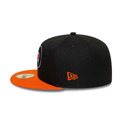 Pictured is this NHL London Game 2026 Philadelphia Flyers 59FIFTY Fitted cap in black and orange. 5