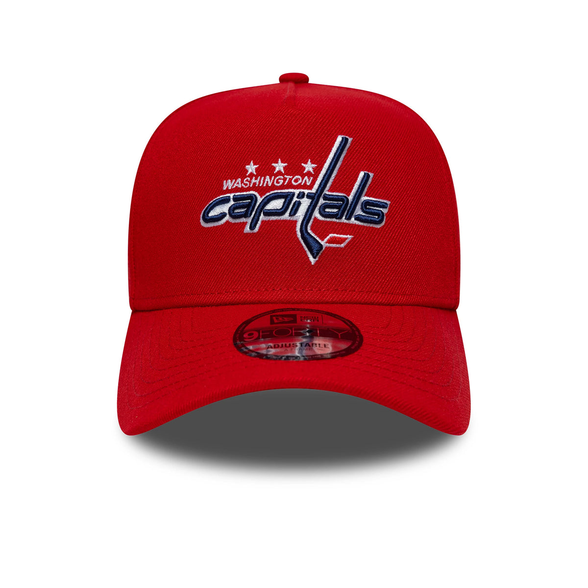 Pictured is this NHL London Game 2026 Washington Capitals 9FORTY A-Frame cap in red. 2