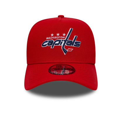Pictured is this NHL London Game 2026 Washington Capitals 9FORTY A-Frame cap in red. 2