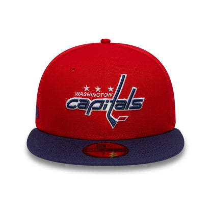 Pictured is this NHL London Game 2026 Washington Capitals 59FIFTY Fitted cap in red and navy. 2