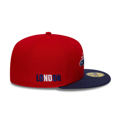 Pictured is this NHL London Game 2026 Washington Capitals 59FIFTY Fitted cap in red and navy. 4