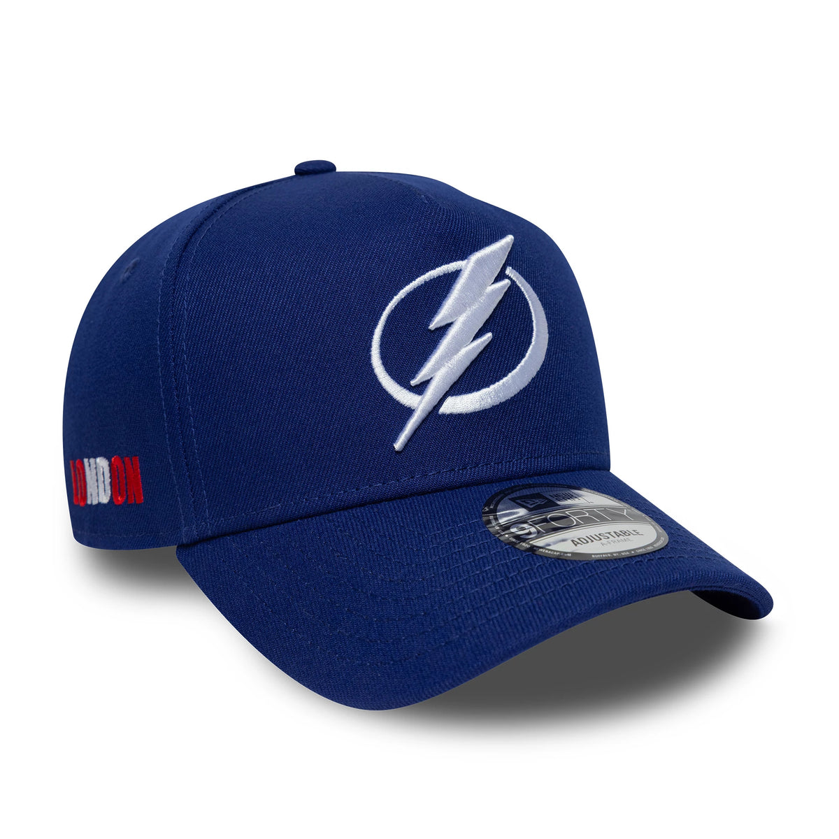 Pictured is this NHL London Game 2026 Tampa Bay Lightning 9FORTY A-Frame cap in dark blue. 1