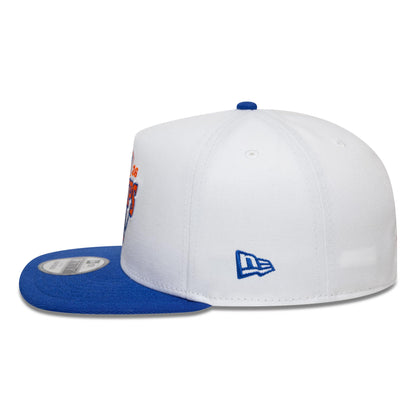 Pictured is this NBA Champs 2025 - 2026 New York Knicks 9FIFTY A-Frame Snapback cap in white and blue. 6