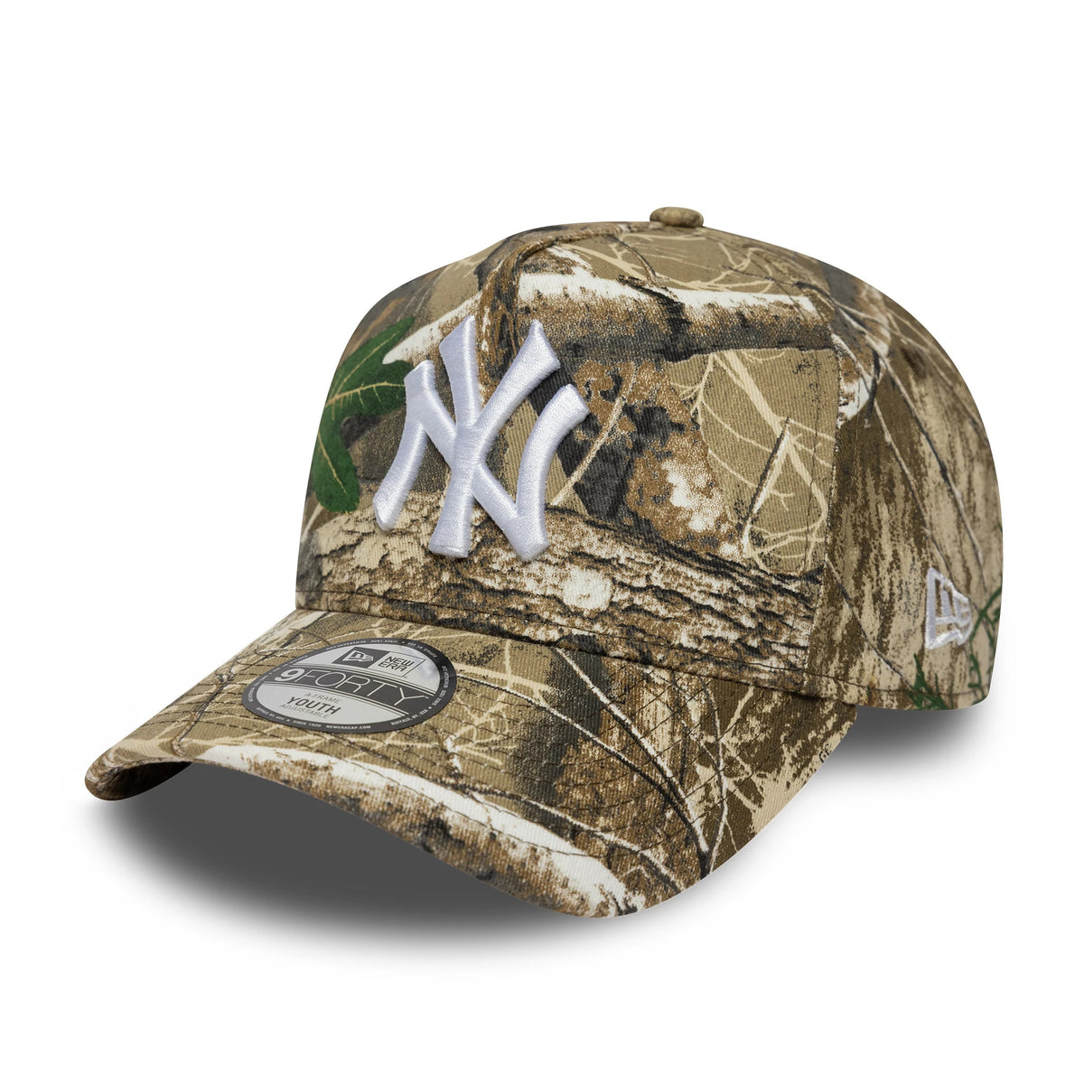 Pictured is this Youth MLB New York Yankees 9FORTY A-Frame cap in realtree camo. 1