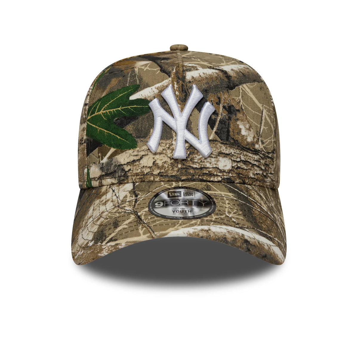Pictured is this Youth MLB New York Yankees 9FORTY A-Frame cap in realtree camo. 2