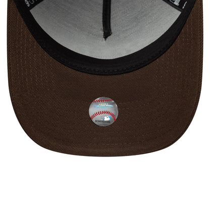 Pictured is this MLB Duelling Logos Yankees VS Dodgers 9FORTY A-Frame cap in dark brown. 7
