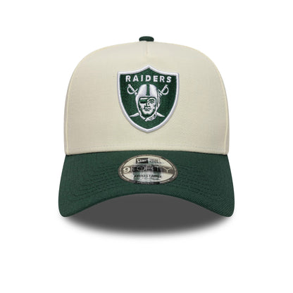 Pictured is this NFL Las Vegas Raiders 9FORTY A-Frame cap in cream and dark green. 3